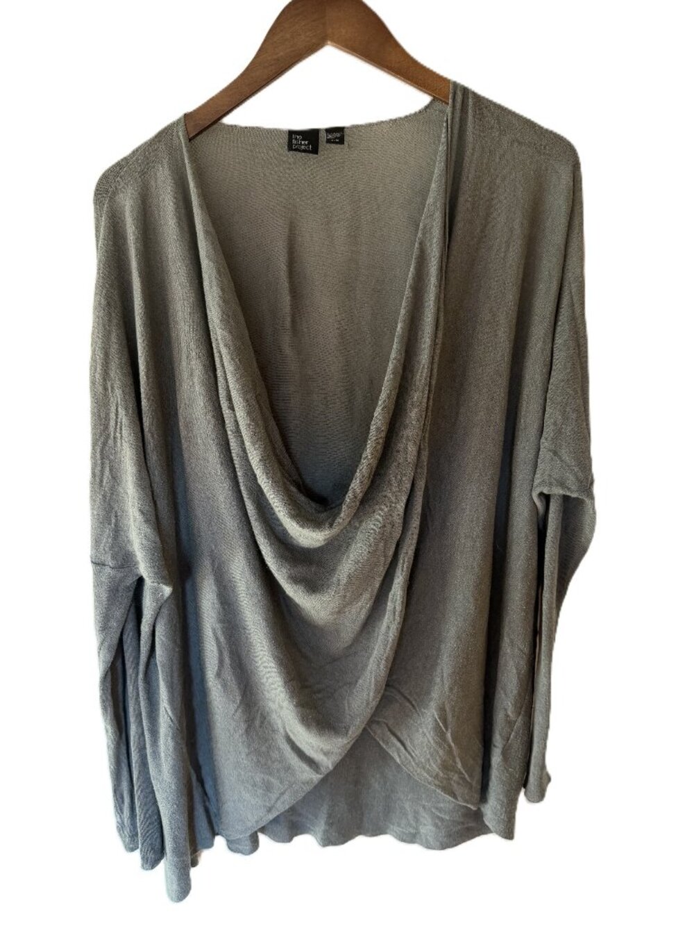 Fisher Project Gray Cotton/Silk Crossover Drape Front Top, Long Sleeve, Size XL